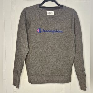 Champion Sweatshirt XS Dark Gray Long Sleeve Crew Neck Vintage 90s Spellout